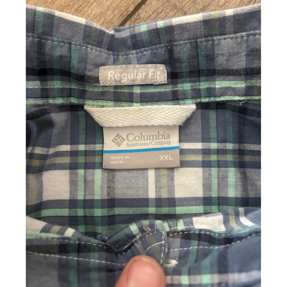 Columbia Mens XXL Blue Green Plaid Short Sleeve Button Down Shirt AM9132 Regular - Picture 2 of 7
